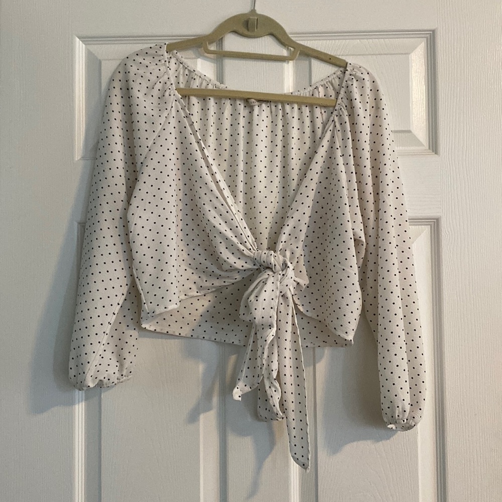 Cute Long Sleeve Tie Front Shirt